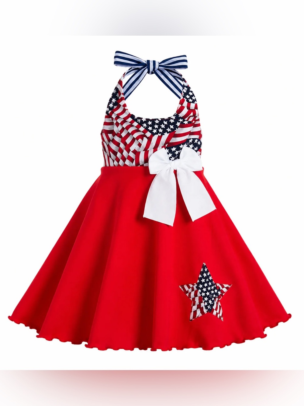 4Th Of July Handmade Patriotic Red and Blue Comfy Knit Twirl Dress